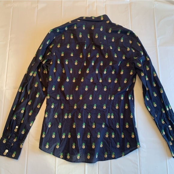 J.Crew Button-Up Dress Blouse - Blue with  Pineapples, Size Small - Picture 5 of 8